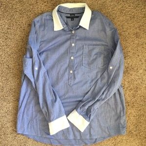 TOMMY HILFIGER Women's Cotton Button-Popover Chambray And White Shirt